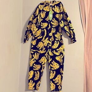NTW Farm Rio Bossa Black Jumpsuit Banana Print One Piece - Yellow and Black